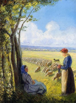  Shepherd Oil Painting - shepherdesses Camille Pissarro